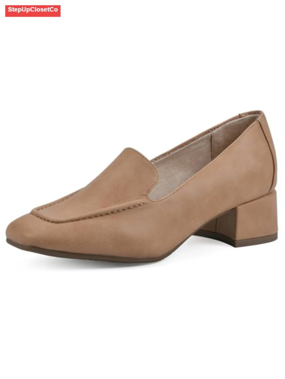 Women's Chunky Block Heel Loafers Square Toe Slip-On Cushioned